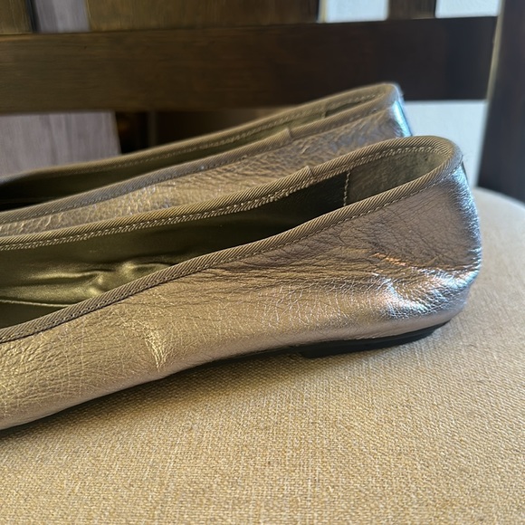 Lauren Ralph Lauren Amarissa Leather Metallic Ballet Flats Silver Size 8.5 - Picture 2 of 11